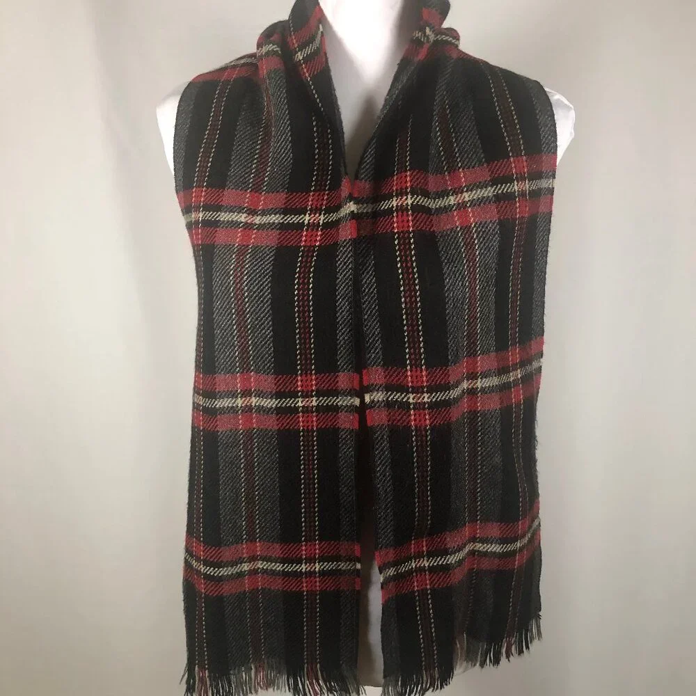 Black & Red Plaid Winter Scarf (Unisex)